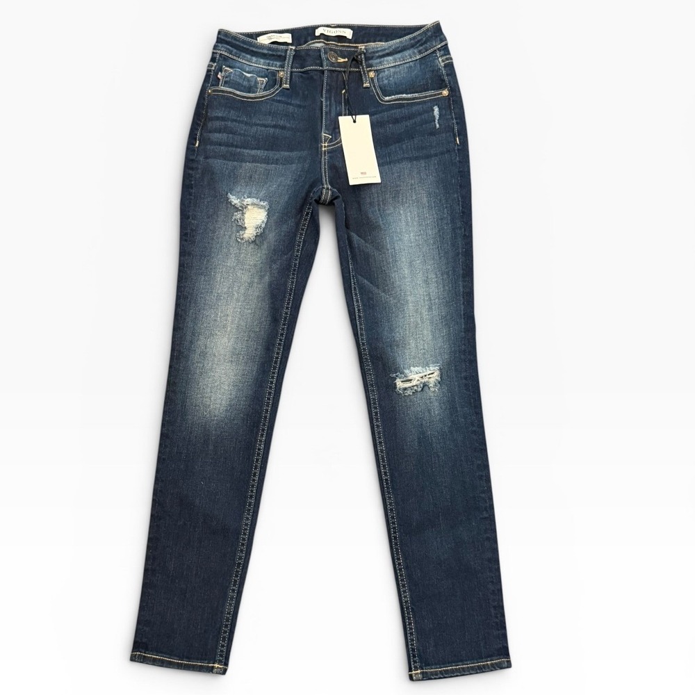 NWT Vigoss Thompson Tomboy Distressed Dark Wash Slim Stretch Skinny Jeans SZ 26